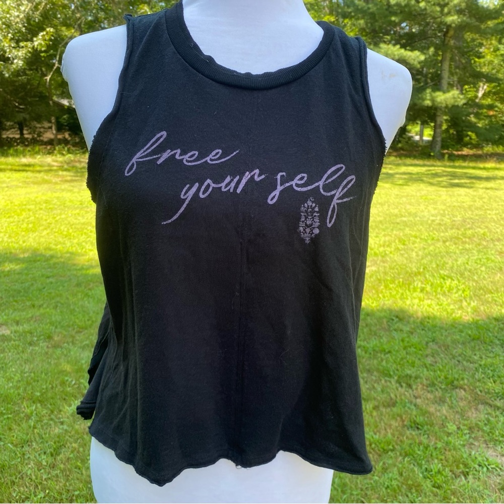 FREE PEOPLE FP MOVEMENT TOP TEE TANK BLACK DISTRESSED PURPLE SIZE M